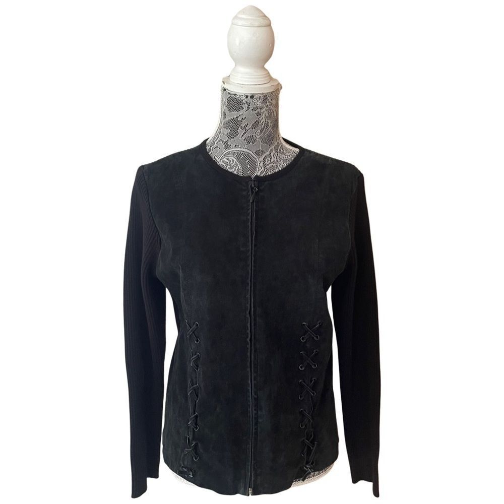 VINTAGE 90s Escapade Suede Jacket With Lace Up Ties Black